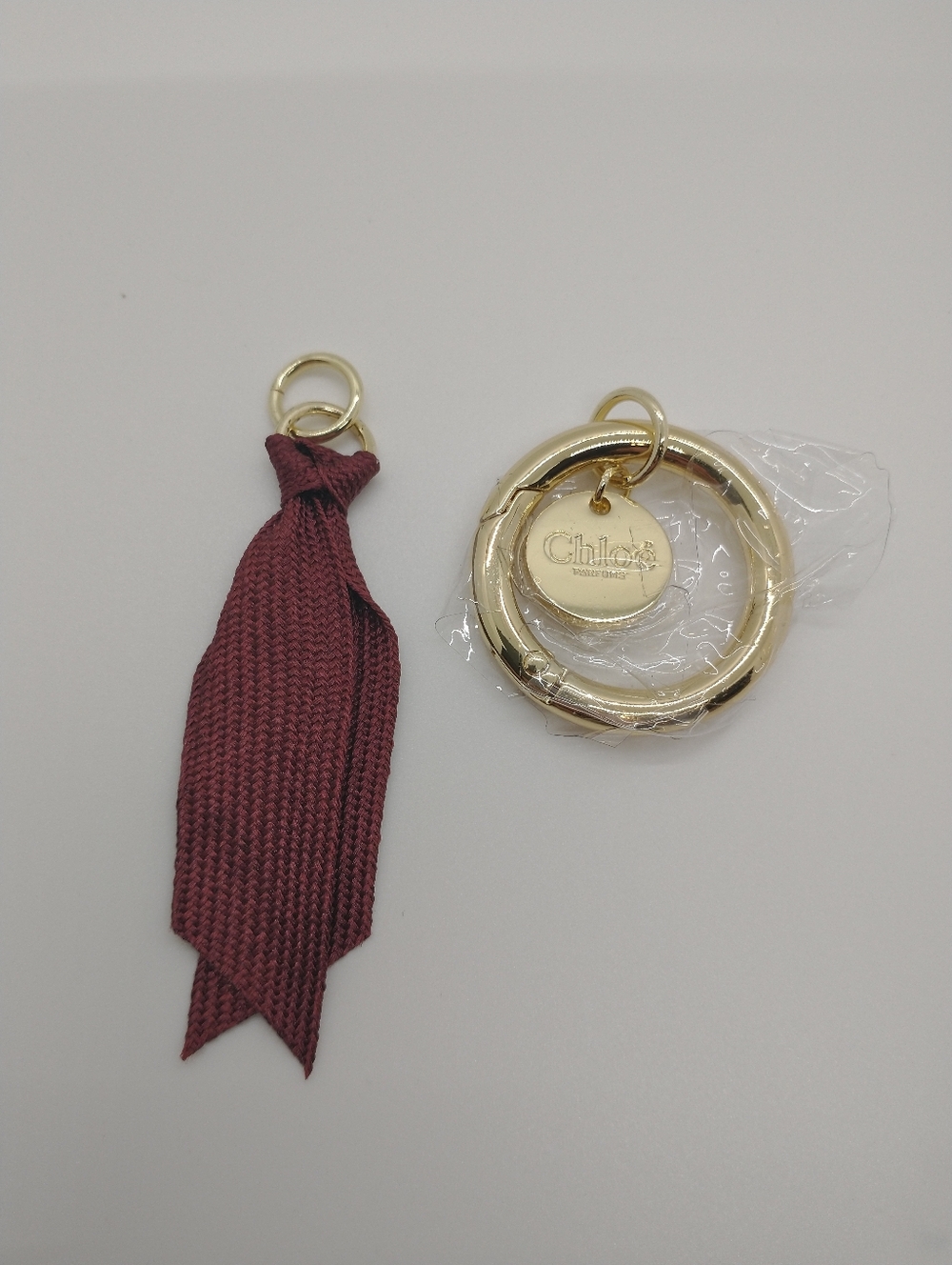 Chloé Parfum Purse Bag Charms Keychain Burgundy Ribbon Gold Color  Brand New